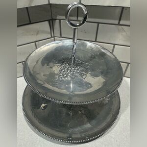 Hammercraft Hand Hammered Aluminum 2 Tier Tidbit Tray Grapes 6" & 7" VTG